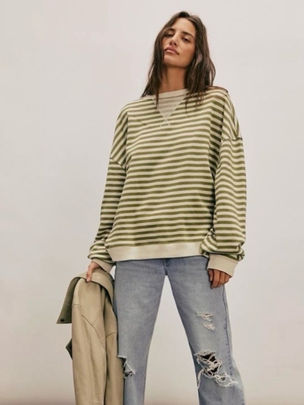▪️NWT Free People Oversized Classic Crew Sweatshirt in Woodland Combo-M